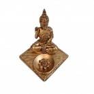 Incensário Buda 13 Cm Resina Quadrado Dourado