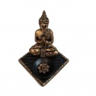 Incensário Buda 13 Cm Resina Quadrado Dourado e Preto