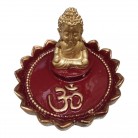 Incensário Buda Bebê 08 Cm Resina Flor de Lótus Vermelho