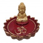 Incensário Buda Bebê 08 Cm Resina Flor de Lótus Vermelho