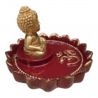 Incensário Buda Bebê 08 Cm Resina Flor de Lótus Vermelho