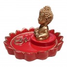 Incensário Buda Bebê 10 Cm Resina Flor de Lótus Vermelho