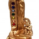 Incensário Buda Bebê Chakras 16 cm Resina Strass Colorido Dourado