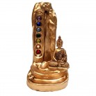 Incensário Buda Chakras 16 cm Resina Strass Colorido Dourado