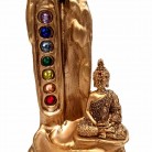 Incensário Buda Chakras 16 cm Resina Strass Colorido Dourado