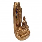 Incensário Buda Chakras 16 cm Resina Strass Colorido Dourado