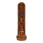 Incensário Buda Chakras 23 cm Resina Strass Colorido Dourado