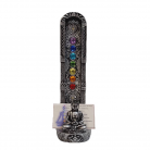 Incensário Buda Chakras 23 cm Resina Strass Colorido Prateado