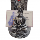 Incensário Buda Chakras 23 cm Resina Strass Colorido Prateado