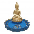 Incensário Buda Resina Flor de Lótus Azul