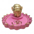 Incensário Elefante 06 Cm Resina Flor de Lótus Rosa