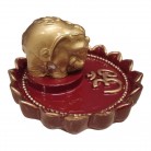 Incensário Elefante 06 Cm Resina Flor de Lótus Vermelho