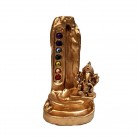 Incensário Ganesha Chakras 16 cm Resina Strass Colorido Dourado