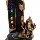 Incensário Ganesha Chakras 16 cm Resina Strass Colorido Dourado e Preto