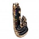 Incensário Ganesha Chakras 16 cm Resina Strass Colorido Dourado e Preto