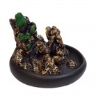 Incensário Ganesha Natureza Resina Tablete Cascata Preto e Dourado