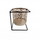 Castiçal 1 Vela Quadrado Metal Com Vaso 12X10X10 Cm
