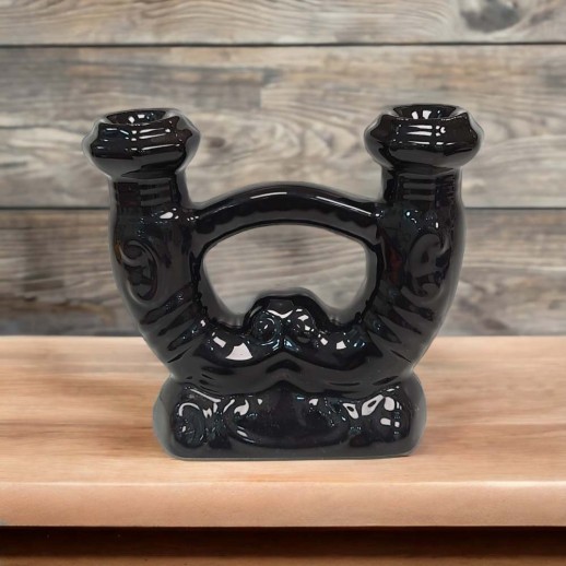 Castiçal 2 Velas Porcelana Decorada Preto