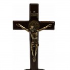Crucifixo 12 Cm Madeira Escura São Bento Dourado Mesa e Parede com Pedestal