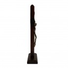 Crucifixo 26 Cm Madeira Escura São Bento Dourado Mesa e Parede com Pedestal