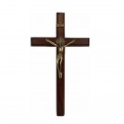 Crucifixo 36 Cm Madeira Escura São Bento Dourado Mesa e Parede com Pedestal