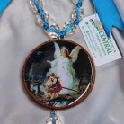 Medalhão Anjo da Guarda Azul Adorno Madeira