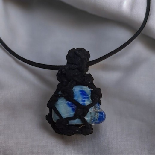 Colar Pedra Sodalita Cordão Preto
