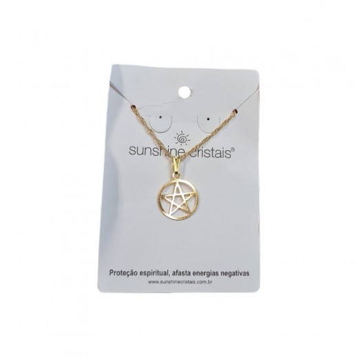 Pingente Estrela 5 Pontas Pentagrama 1,5 Cm Folheado Ouro Colar