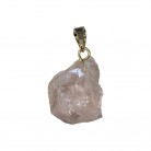 Pingente Pedra Quartzo Rosa Bruta Pino Folheado Ouro