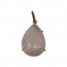 Pingente Pedra Quartzo Rosa Gota  Folheado Ouro