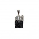 Pingente Pedra Turmalina Negra Bruto Mod2 Prateada