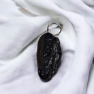 Pingente Pedra Turmalina Negra Rolada Pino Prata