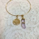 Pulseira Gancho Figa Pedra Ametista Folheado Ouro