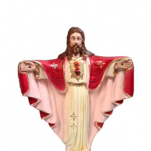 Imagem Cristo Redentor 20 Cm Coração Mod1 Manto Vermelho