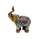 Imagem Elefante 10 Cm Resina Dourada Manto Rosas