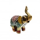 Imagem Elefante 10 Cm Resina Dourada Manto Rosas