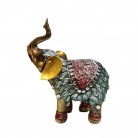 Imagem Elefante 16 Cm Resina Dourado Manto Rosas