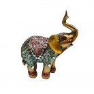 Imagem Elefante 16 Cm Resina Dourado Manto Rosas