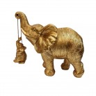 Imagem Elefante com Filhote no Balanço 20 Cm Resina Dourado