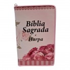 Livro Bíblia Sagrada e Harpa Capa Rosa Letra Hipergigante Plus Edição Promessas Cânticos e Louvores