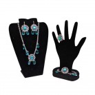 Conjunto Bijouteria Colar Brinco Anel Pulseira Azul