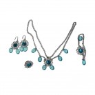 Conjunto Bijouteria Colar Brinco Anel Pulseira Azul