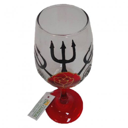 Taça Vidro Decorada 390 Ml Vermelha,Dourada,Pre