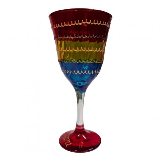 Taça Vidro Decorada Tulipa Colorida